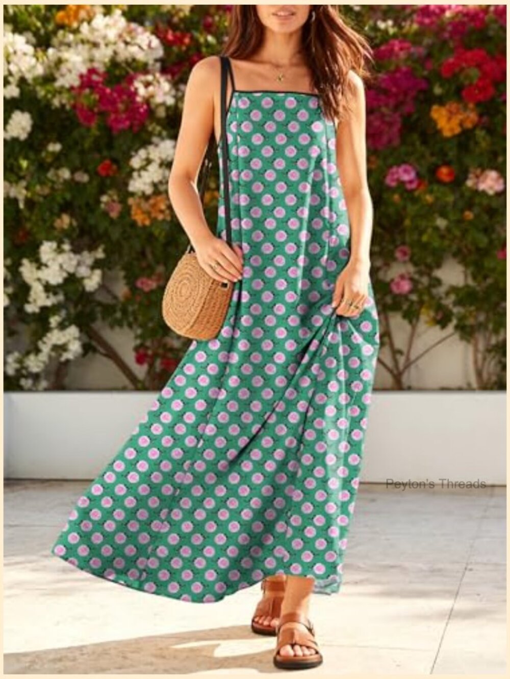 Spaghetti Strap Maxi Dress with Pockets Flowy Summer Sundress - Picture 6 of 7